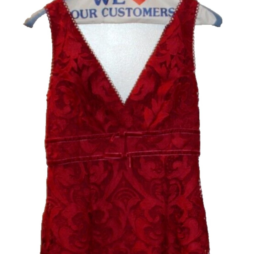 ML Monique Lhuillier Red Sleeveless Lace Overlay Dress Size Women's 2 4416150